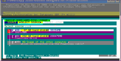 Select the hard disk to be backuped