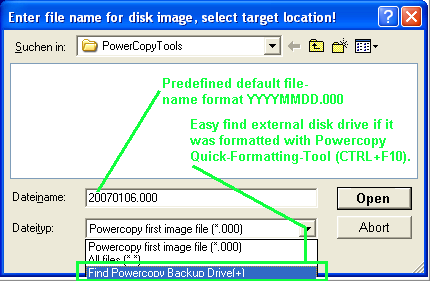 <b>Find powercopy Backupdrive</b>